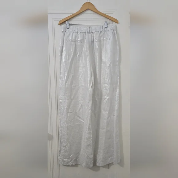 Magaschoni 100% Linen White Silver Wide Leg High Waist Pants, Nwt, Flowy - Picture 3 of 4